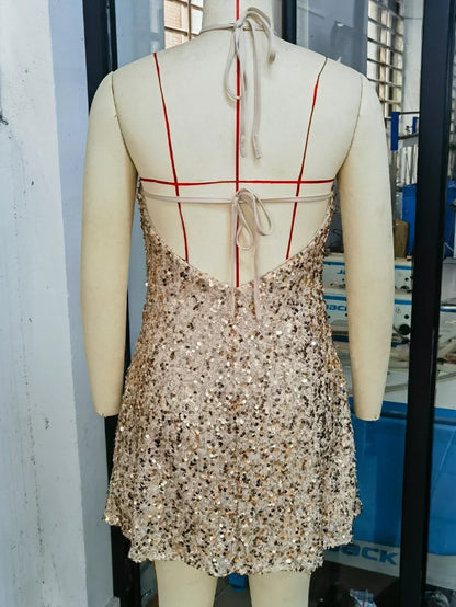 性感露背緊身亮片吊帶晚禮服