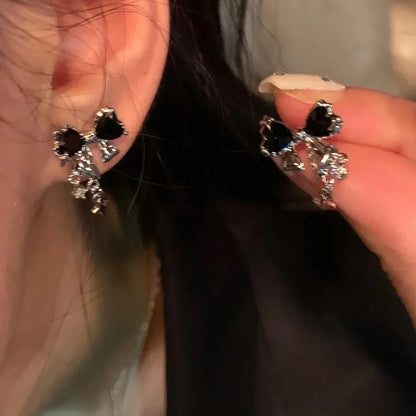 Nuevos pendientes de botón de circonita con lazo Y2K para mujer, moda coreana, color plata, cristal rosa, pendientes con personalidad, joyería para fiestas, regalos