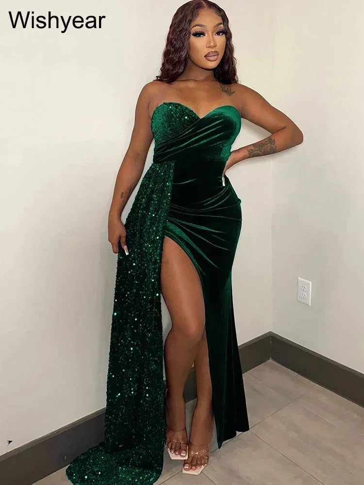 Vestido largo ajustado elegante y brillante de Wishyear