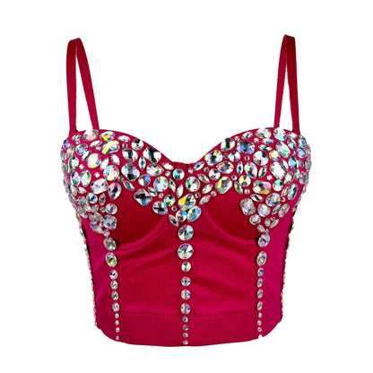 Handmade Acrylic Rhinestone Sling Vest Showgirl Costume Bra