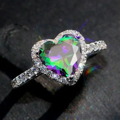 Anillo de corazón de melocotón europeo y americano para mujer, personalizado, con forma de corazón, circón con incrustaciones de diamantes, joyería de moda al por mayor, 2025