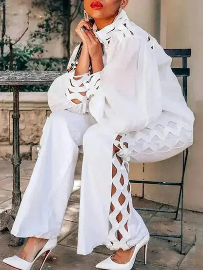 性感鏤空兩件套褲裝女裝秋季服裝展示架