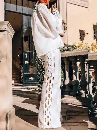 性感鏤空兩件套褲裝女裝秋季服裝展示架