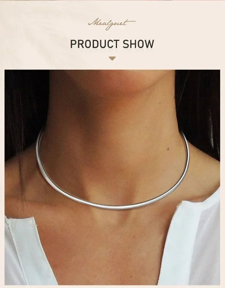 Gargantilla de cuello abierto para mujer, collar ajustable, joyería sencilla de acero inoxidable.