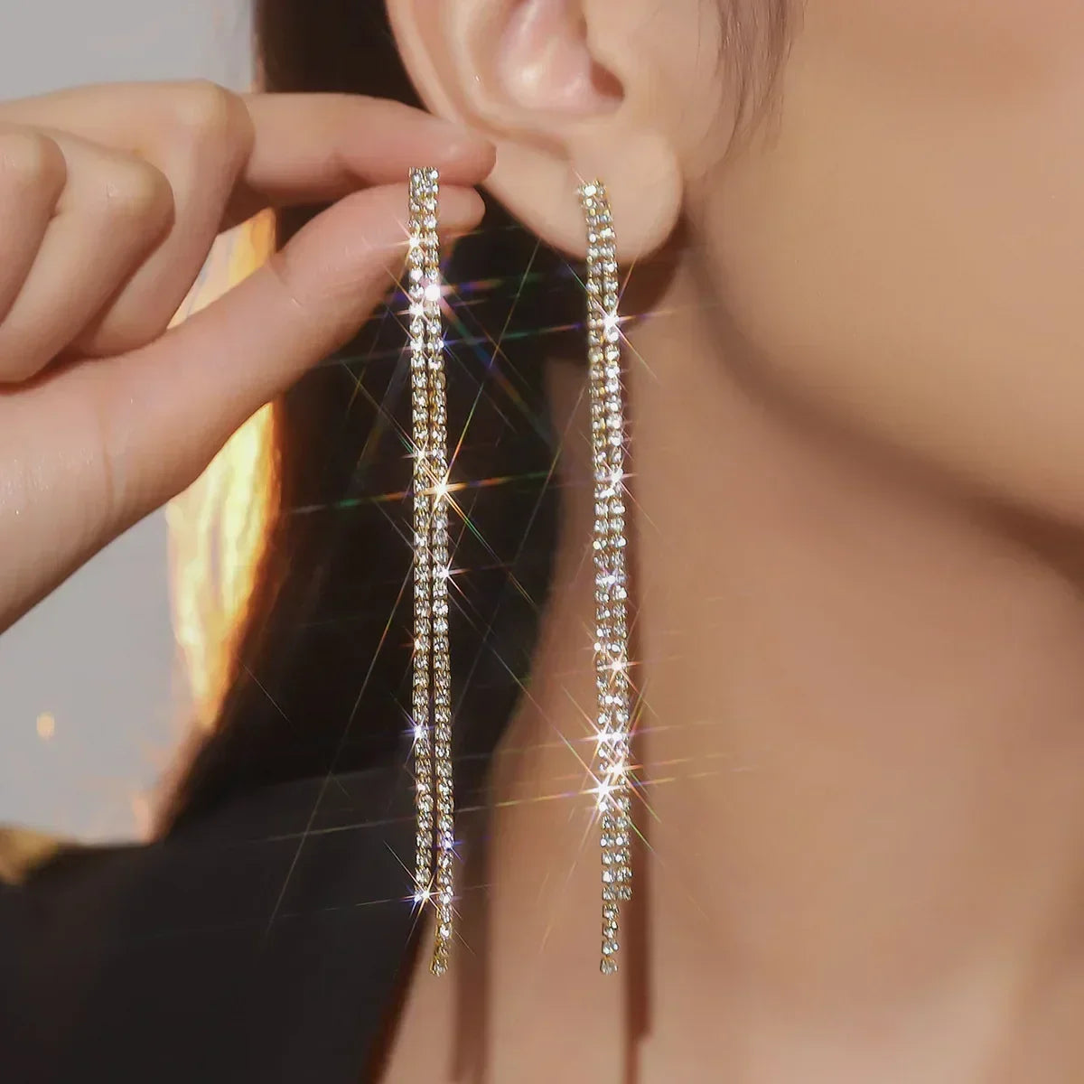 Pendientes largos con borlas de cristal y diamantes de imitación brillantes de 4 líneas TREAZY para mujer, pendientes colgantes para bodas y fiestas, pendientes de novia