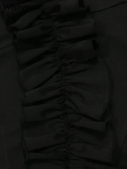 Bodycon sin mangas con hombros descubiertos y borde de orejas de madera con volantes