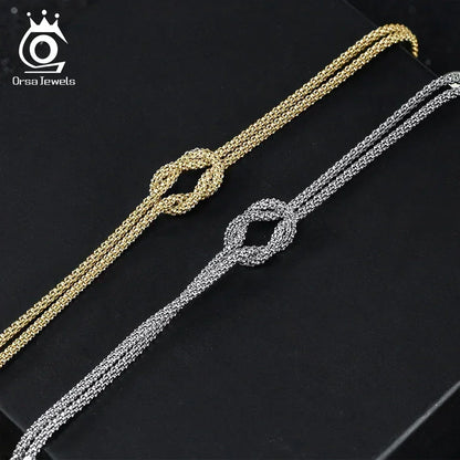 ORSA JEWELS Pulsera clásica de cadena de maíz de doble capa en oro de 14 quilates, pulsera de plata de ley 925 de moda para mujer, joyería de fiesta SB196