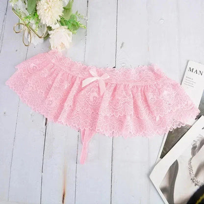 女士性感蕾絲內褲荷葉邊裝飾內衣三角褲柔軟舒適蘿莉粉紅白色黑色