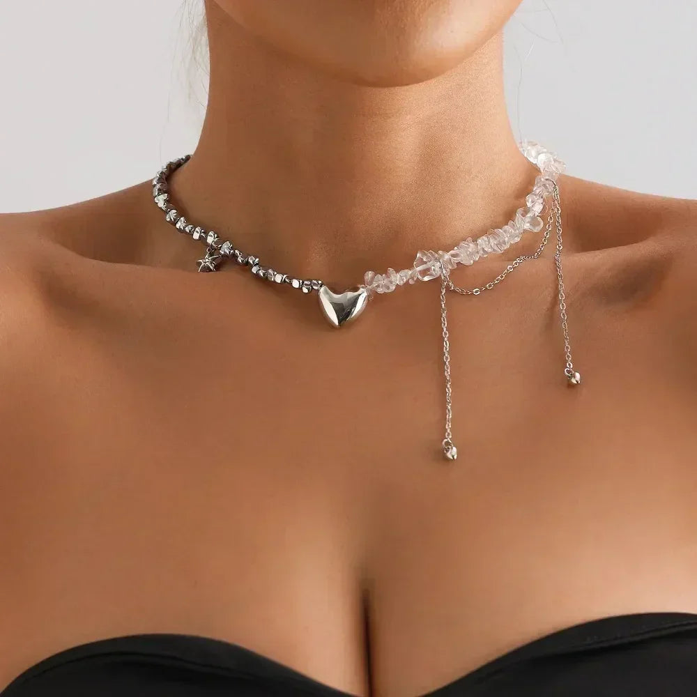 Collar de cuentas de corazón de moda para mujer, estilo bohemio, elegante, con cadena de cristal irregular, gargantilla Y2K, exquisito regalo de fiesta, accesorios de joyería