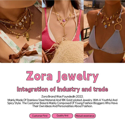 Collar Zora con colgante de caracola, estilo veraniego, colorido, para mujer, de acero inoxidable chapado en oro de 18 quilates, con múltiples dijes, joyería de moda