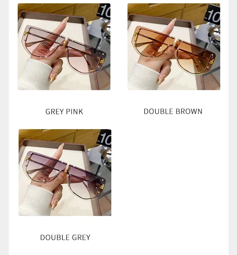 Gafas de sol con montura integrada, de alta gama, sin montura, nuevas gafas de sol de metal poligonales, gafas de moda 90288