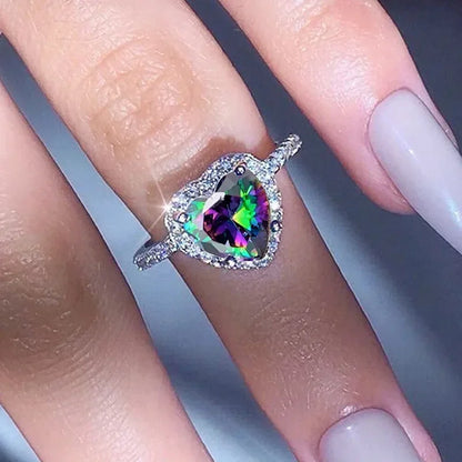 Anillo de corazón de melocotón europeo y americano para mujer, personalizado, con forma de corazón, circón con incrustaciones de diamantes, joyería de moda al por mayor, 2025