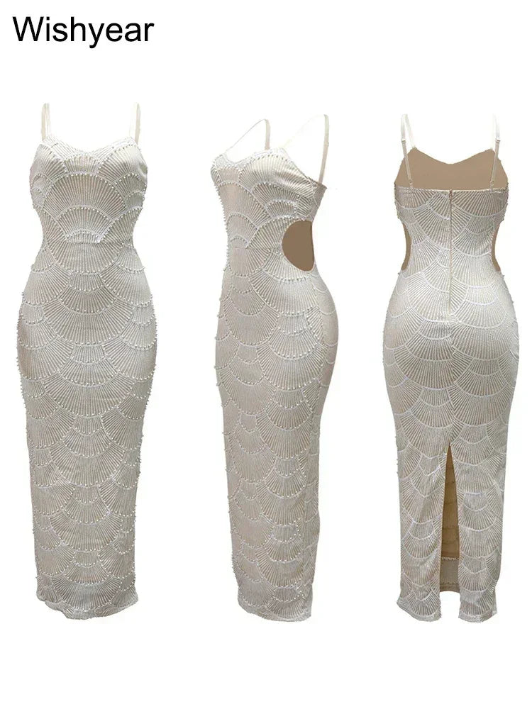 全新亮片鏤空吊帶露背美人魚洋裝