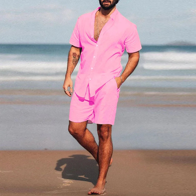Conjunto de playa hawaiano transpirable de dos piezas para hombre