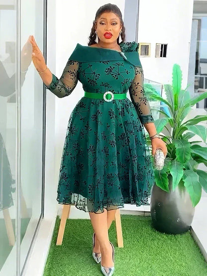 婚禮派對女士連身裙 Dashiki 印花