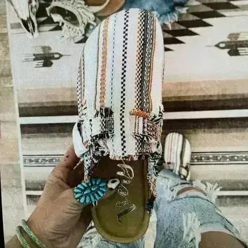 Women's Vintage Clogs Flat Heel Round Toe Canvas Loafer