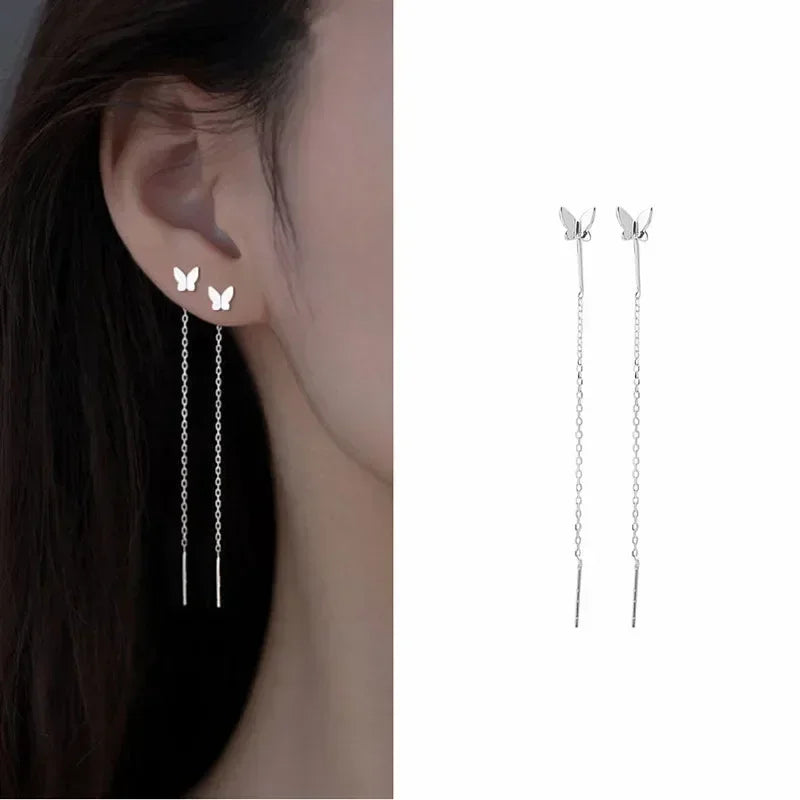 Pendientes de plata 925 para mujer, pendientes largos con borlas, pendientes de moda con forma de estrella de circonita.