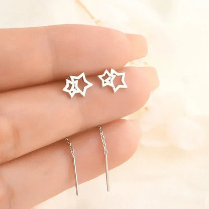 Pendientes de plata 925 para mujer, pendientes largos con borlas, pendientes de moda con forma de estrella de circonita.