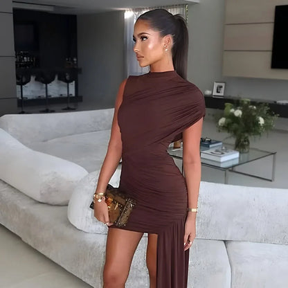 Vestido mini plisado irregular | Vestido urbano con borlas en el dobladillo