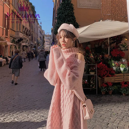 針織高領毛衣洋裝