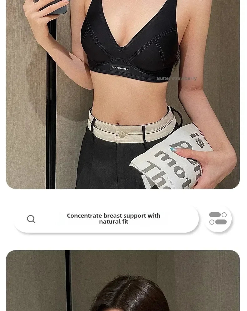 MOYISU Lencería de verano para mujer, sujetador pequeño sin aros, sin costuras, con barra de gelatina, soporte suave, espalda plegada