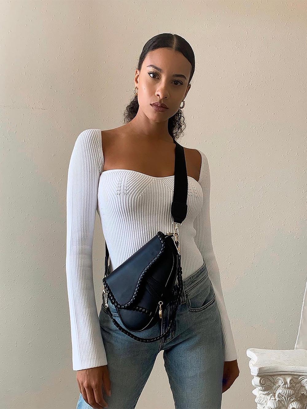 方領不規則長袖女式毛衣 | NCS