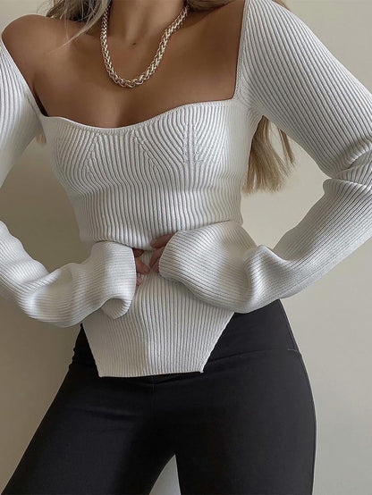 方領不規則長袖女式毛衣 | NCS