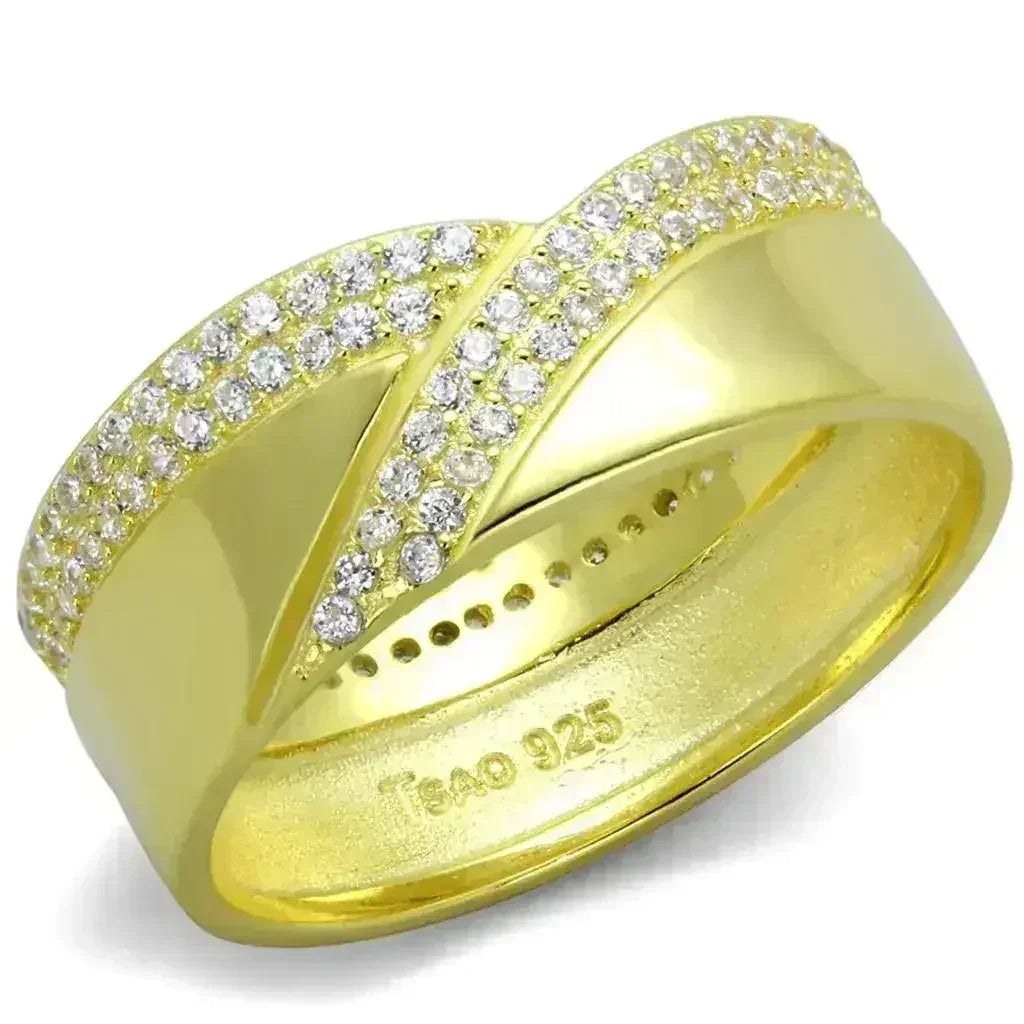 TS380 - Anillo de oro y plata de ley 925 con circonitas AAA transparentes