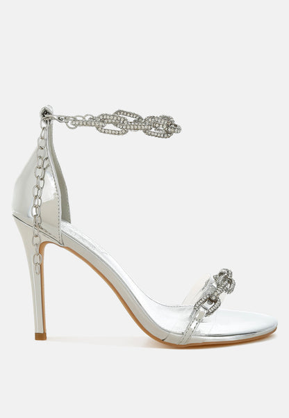 Traben Rhinestones Chain Metallic Stiletto Sandals