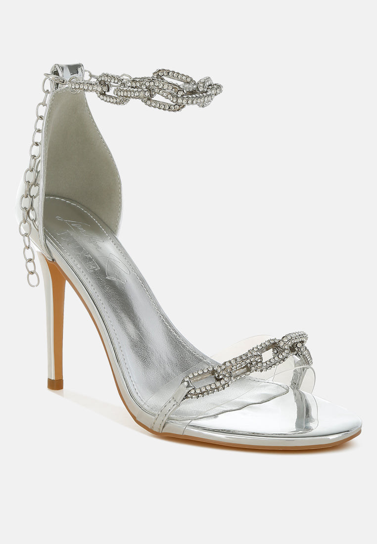 Traben Rhinestones Chain Metallic Stiletto Sandals