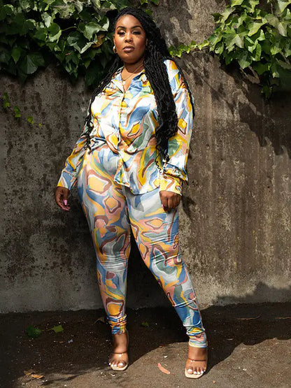 女士大尺碼秋季兩件套裝