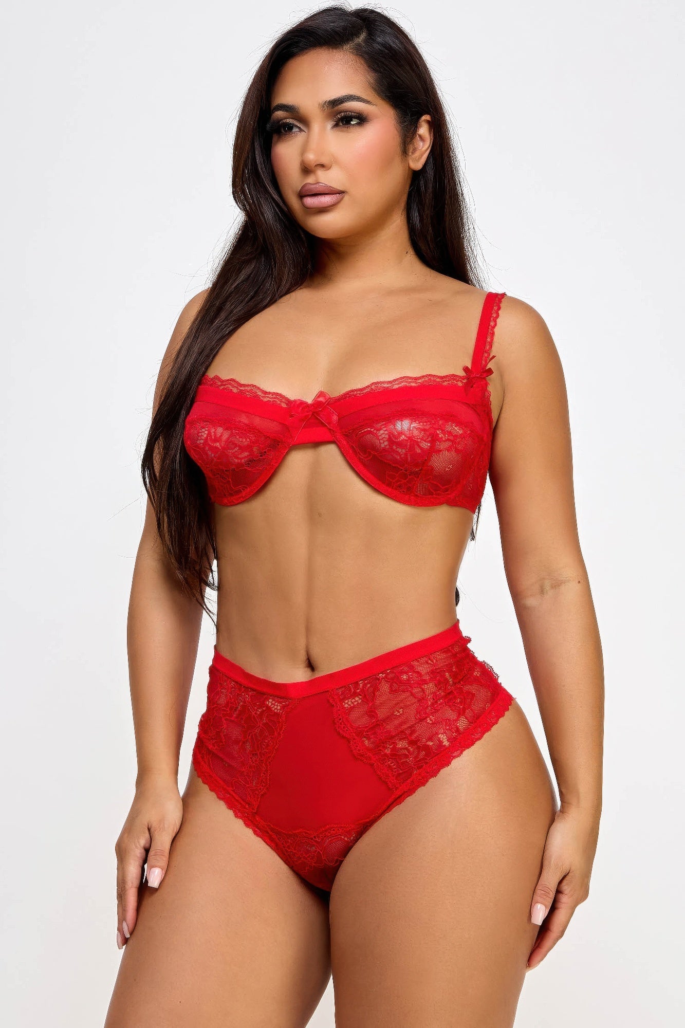 Conjunto de lencería de encaje rojo de talla grande S - 3XL