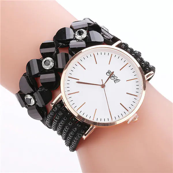 Reloj de pulsera circular CCQ para mujer con cristales florales