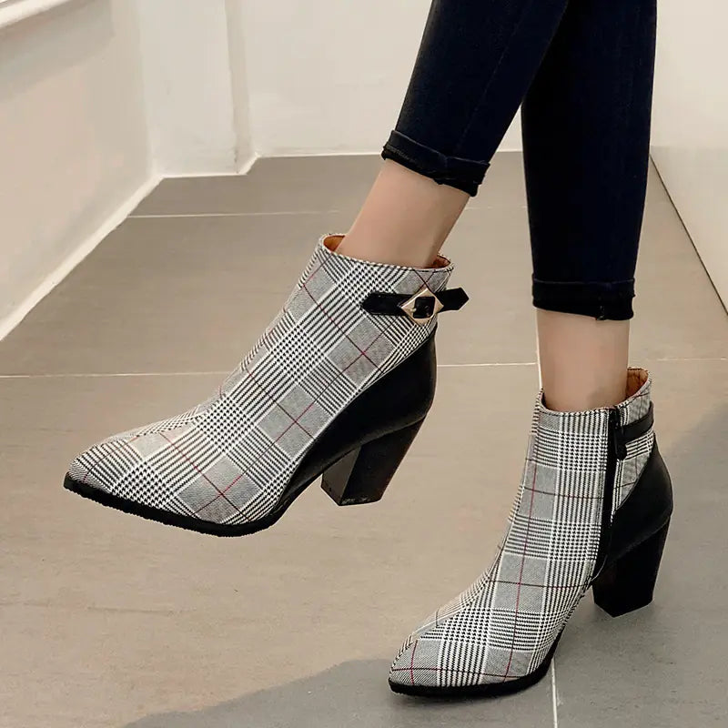 Women's High Heel Short Boots with Thick Heels