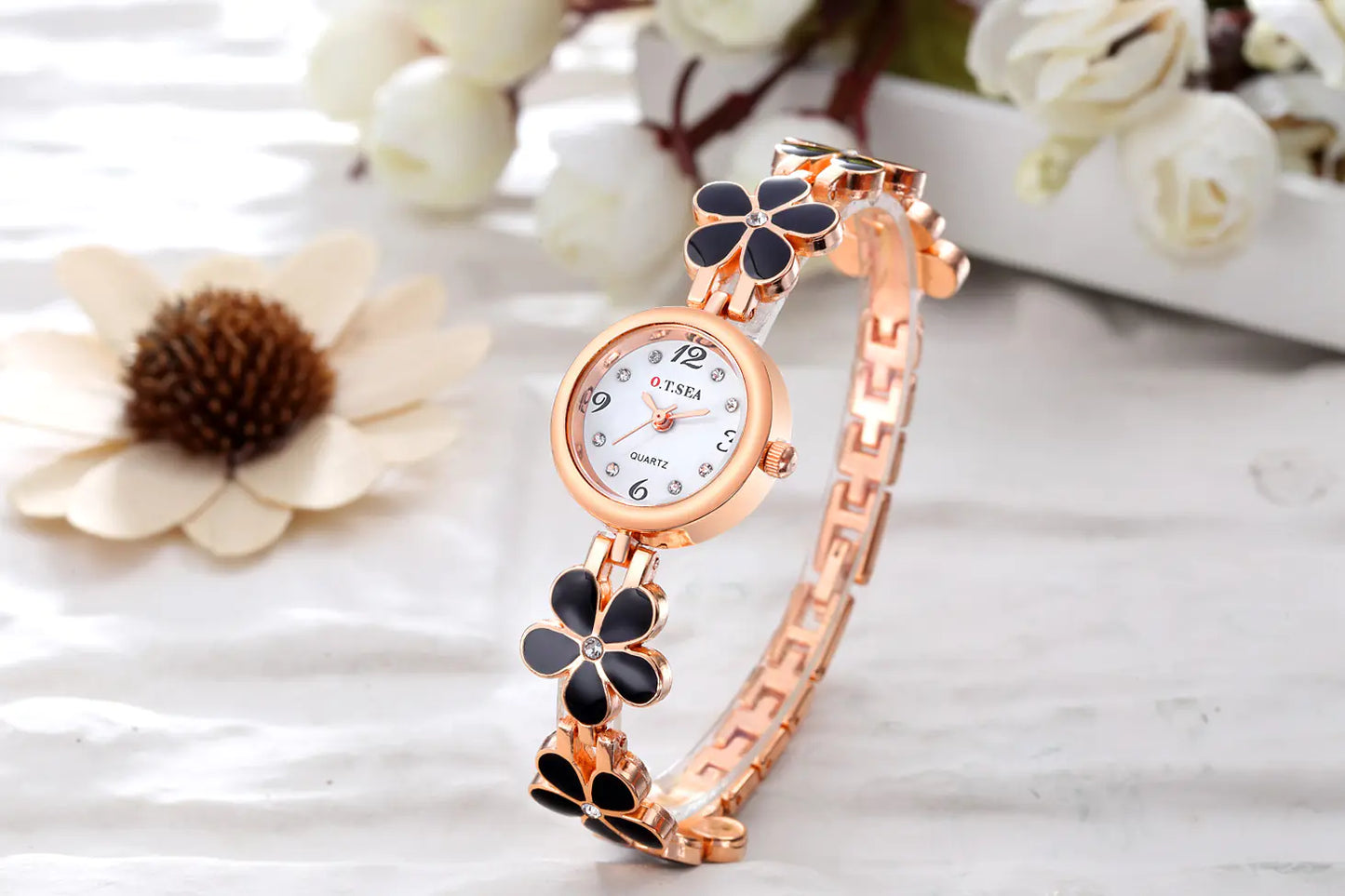 Women's Quartz Watch with Floral Design