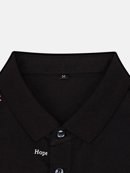 Men's Letter Embroidered Collared Neck Polo