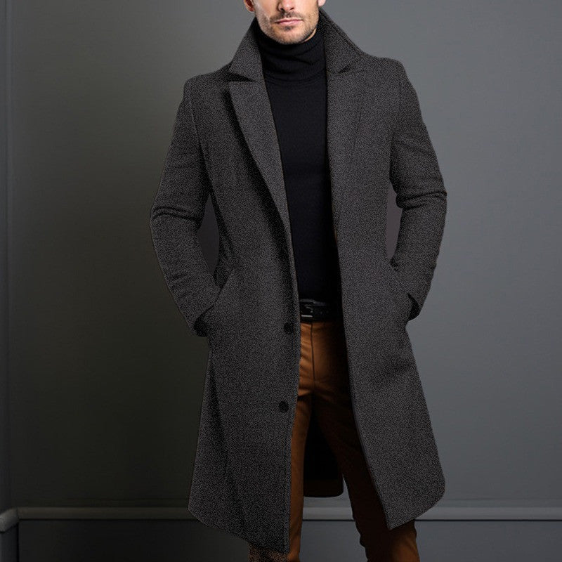 Gabardina de longitud media para hombre, otoño invierno, bolsillos estrechos, chaqueta de cuello sencillo, abrigo informal de negocios, ropa cómoda