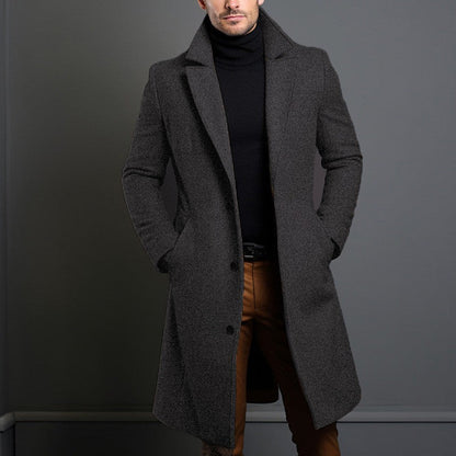 Gabardina de longitud media para hombre, otoño invierno, bolsillos estrechos, chaqueta de cuello sencillo, abrigo informal de negocios, ropa cómoda