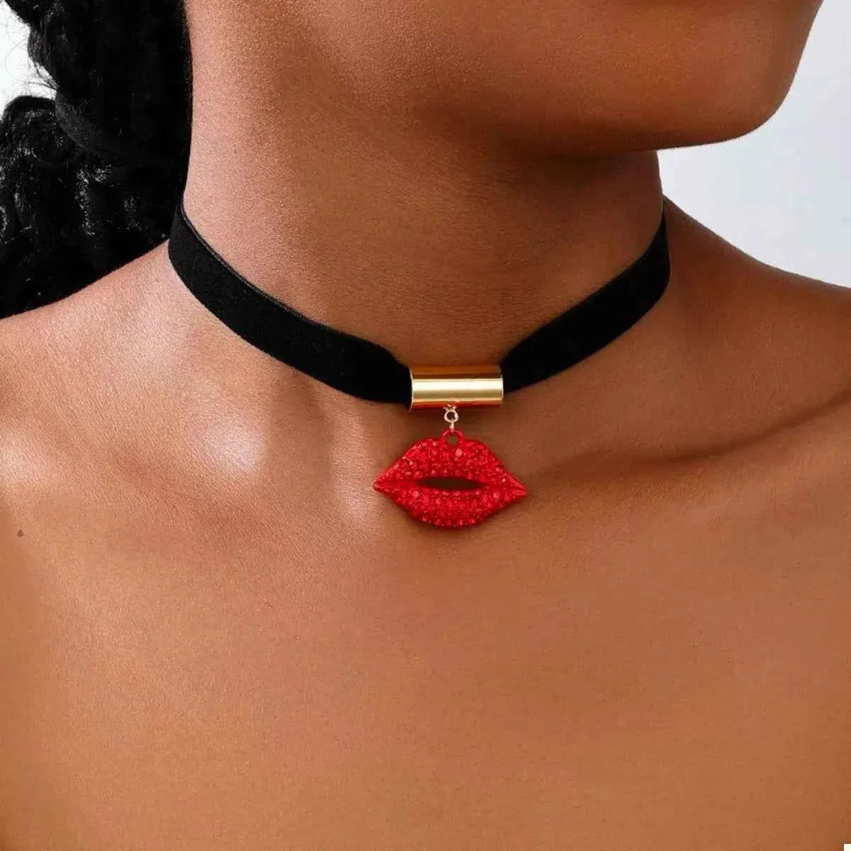 Rhinestone Lip Earrings and Necklace Jewelry Set