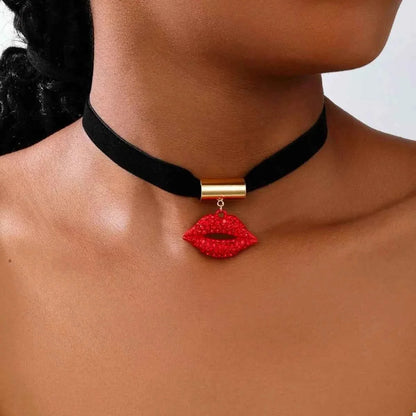 Rhinestone Lip Earrings and Necklace Jewelry Set