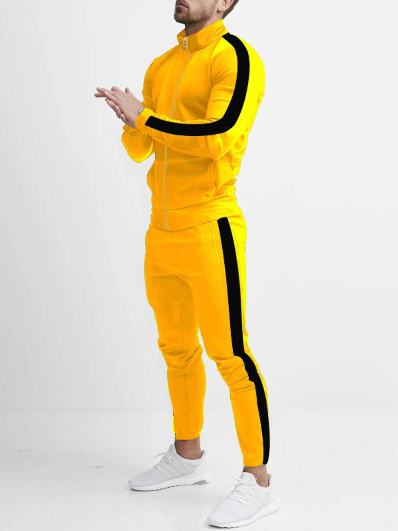 Men's Full Size Side Stripes Zip Up Top and Pants Set Plus Size