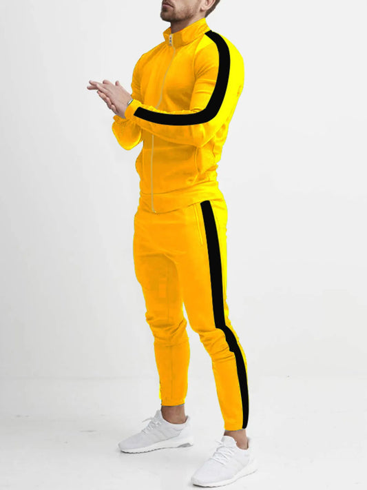 Men's Full Size Side Stripes Zip Up Top and Pants Set Plus Size
