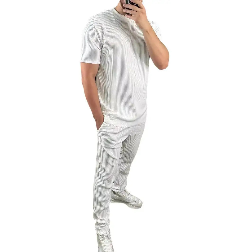 European And American Slim Fit Round Neck Pullover Short Sleeve Trousers Two-piece Set