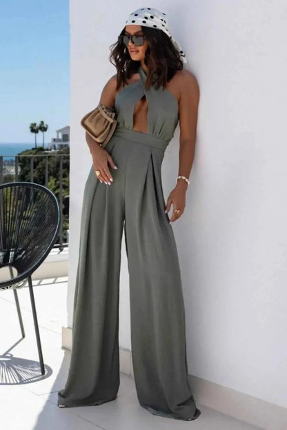 Halter Neck Wide Leg : With Keyhole Detail Jumpsuit