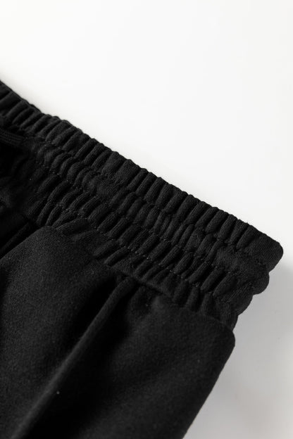 Black Seamed Drawstring High Waist Wide Leg Sweatpants