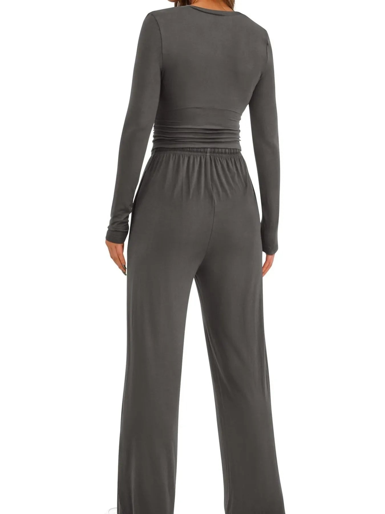 Round Neck Long Sleeve Top and Pants Set