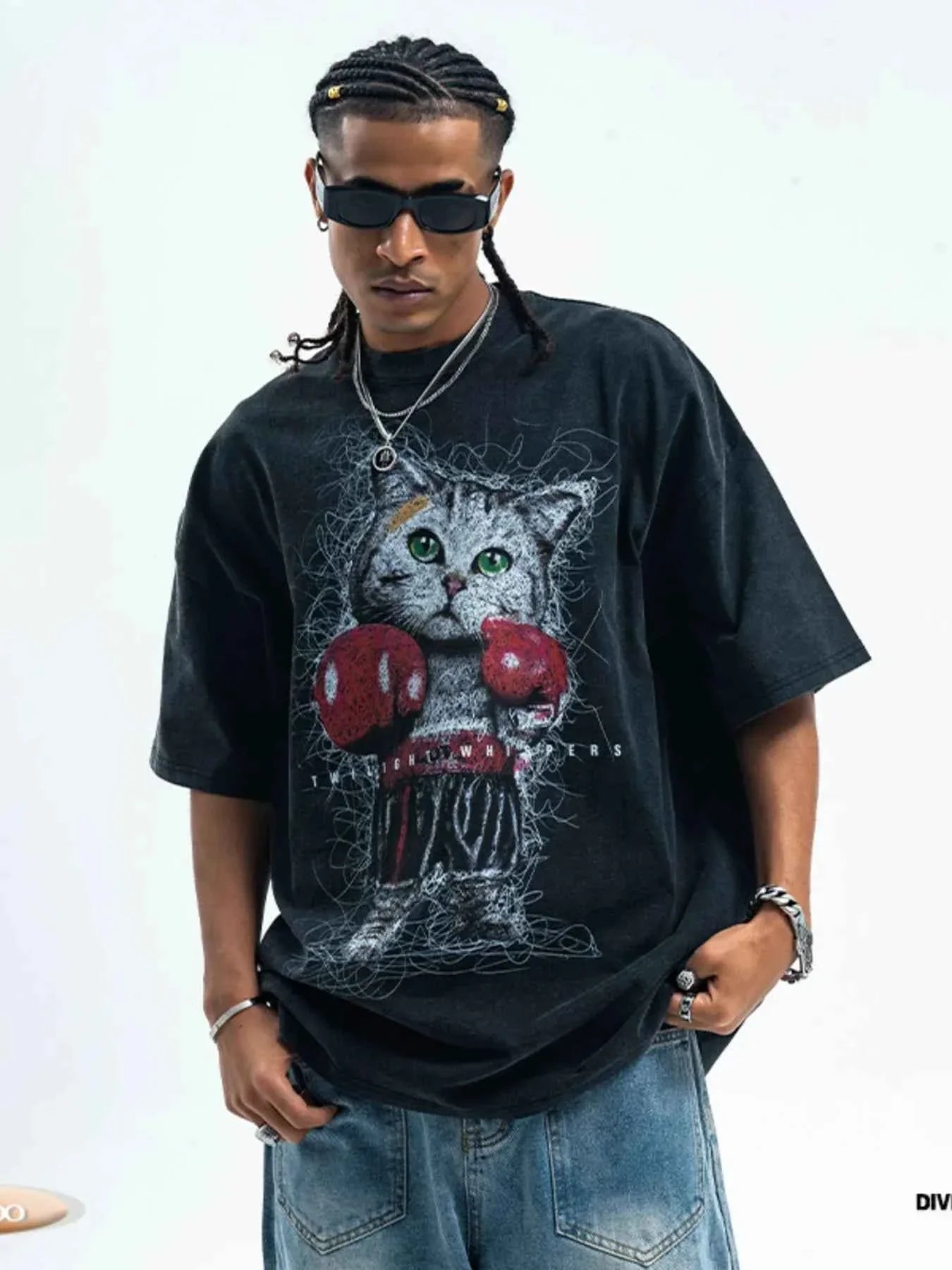 Men's Cat Graphic Vintage Wash T-Shirt