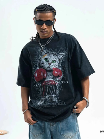 Men's Cat Graphic Vintage Wash T-Shirt