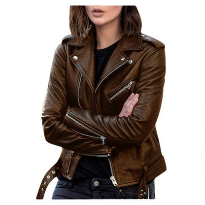 女士短款皮夾克外套 PU皮夾克