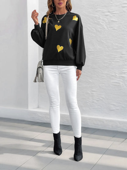 Heart Print Long Sleeve Sweatshirt